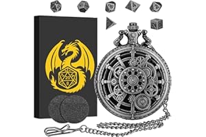 KELLER & WEBER Mini set di dadi DND, con Steampunk Ingranaggio Cavo Orologio da Tasca Cassa in Argento Scuro, Set di 7 Dadi Poliedrici D&D in Metallo, Regalo di DND con Scatola Regalo, Accessori da Gioco di Ruolo