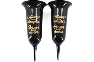 ANGRAVES Set of 2 Black and Bronzed Gold Forever in Our Hearts Fluted Spiked Memorial Grave Flower Vases