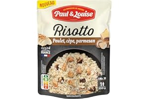 Paul & Louise - Risotto Poulet, Cèpe, Parmesan 300g - Sachet Micro-ondable - Prêt en 1 minute 30 - Poulet 100% Origine France - Sans colorant - Nutriscore B - Longue Conservation