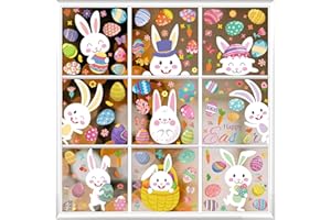 BBLIKE Easter Decorations 9 Sheets Easter Window Stickers Easter Bunny Window Clings PVC Static Stickers Easter Gifts for Kids Adults Home Office Shop Window Glass