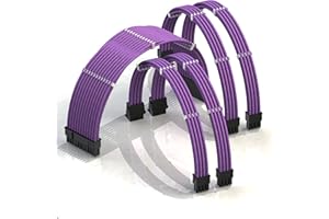 LINKUP - AVA 50cm Cable con Manguito - Prolongación de Cable para Fuente de Alimentación con Kit de Alineadores | 1x 24P (20+4) MB | 2X 8P (4+4) CPU | 2X 8P (6+2) GPU | 500mm - Púrpura