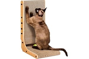 EHEYCIGA Rascador para Gatos en Forma de L 48 cm, Rascador de Cartón para Gatos de Interior con Juguete de Pelota, Tamaño Mediano