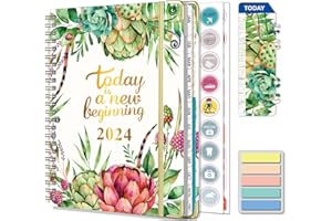 Gumiho Agenda Semainier 2024 Spirale - Agenda Scolaire A5 (Janvier à décembre 2024)-Avec 250 Autocollants de plan Adapté aux Bureau et Famille (Jardin 2024)