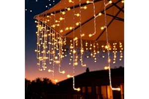 ‎ZICHAOJIA Zichaojia Eisregen Lichterkette Außen, LED Lichtervorhang mit Timer, IP44 Wasserdicht 8 Modi für Innenausstattung Außenbereich Schlafzimmer Hochzeit Weihnachten Party (200 LED 5m, Warmweiß)