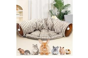 WEEKSUN Bunny Tunnel Bed, Collapsible Tunnel Tubes,Bunny Toys with Removable Mat, Guinea Pig Houses and Hideouts, for Cats Kittens Rabbits Guinea Pigs Kitty