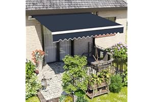 Green Bay 3 m x 2.5m DIY Patio Retractable Manual Awning Garden Sun Shade Canopy Blue with Fittings and Crank Handle