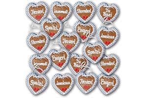 ZUCKERSUCHT Pack of 30 Gingerbread Hearts "Bavarian" Inscribed 10 cm Large / 40 g Heavy. Original Fresh Oktoberfest Gingerbread Hearts from Munich