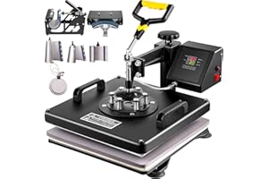 VEVOR Presse à Chaud 8 en 1 Presse de la Chaleur 38x 38cm Machine de Sublimation Textile Heat Press Pivotant à 360 Degrés pour t-Shirts/Tasse/Chapeau/Assiette/Casquette