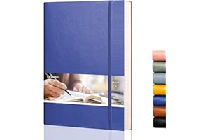 EMSHOI B5 Notebook Lined Notepad - 19 x 25 cm Large Leather Journal with Sticky Notes, 204 Numbered Pages, 100gsm Lined Paper, Back Pocket, Softcover, Blue