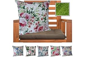 ‎HEIMTEXLAND heimtexland ® Outdoorkissen Dekokissen Schmutz- und Wasserabweisend Landhaus Garten Outdoor Kissen Rosen Rosa Grün Typ675