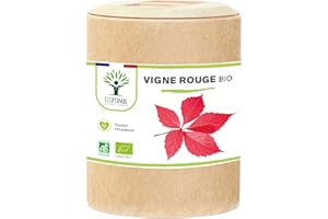 BIOPTIMAL NUTRITION NATURELLE Vigne rouge Bio - Complément alimentaire Bioptimal - Jambes Lourdes Peau Saine Circulation Sanguine Hémorroïdes - 300 mg de Feuille de Vigne x gélule - Made in France - Certifié Ecocert - 200 gélules