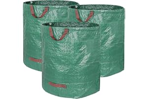 NIUQIGE Garden Waste Sacks 3 x 272 L Set - Garden Bags with Carry Straps, Self-Standing, 4 Handles, Stable, Robust & Foldable - Ideal for Lawn Cutting, Garden Waste, Green Cuttings and Leaf Waste