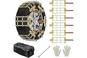 MOONCOOL 6Pcs(1 Satz) Anti-rutsch Stahl Schneeketten für Auto mit 215-285mm Reifenbreite, Grid Design um Verbessern Straßenhaftung, Winter Notfallzugketten mit Handschuhe, Klein Haken + Tragetasche