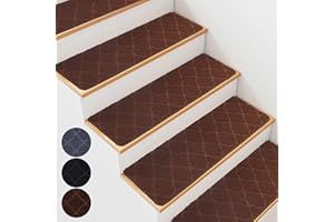 BREENHILL 15 PCS Stair Mats Carpet Stair Treads,20 x 76cm Stair Carpet Removable and Machine Washable,Non-slip Rubber Backing, Indoor Stair Runner Rugs Cover Mat Perfect for Pets Kids Elders,Brown