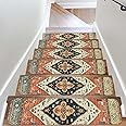 OJIA Non-Slip Carpet Stair Treads for Wooden Steps Set of 15, 30''X8'' Indoor Runner Resistant Rugs Rubber Safety Mats for Dogs, Kids & Elders, Stairway Grip