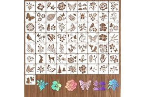 Arvoni 64 Plantillas para Pintar Reutilizables, 7,6x7,6 cm Flores, stencil plantillas, Animales Motivos, Ideales para Pintura en Tela, Scrapbooking DIY, Tarjetas y Decoración del Hogar