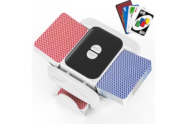 Holiky Mélangeur de Cartes Automatique, Mode Auto/Manuel, Portable et Rechargeable 2600 mAh, Silencieux, Compatible avec UNO, Poker, Blackjack, Skip-Bo
