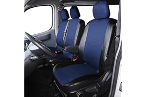 TOYOUN Juego de Fundas de Asientos para Furgonetas y Camiones de 2 + 1 plazas, Fundas Asientos Coche Universales Set,Protector Cubre Asiento Coche Accesorios de Automóvil Cuero sintético,Negro y Azul