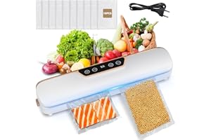 OGVDOE Machine à Emballer sous Vide, 4 en 1, 62 KAP Appareils de mise sous vide compacte, pour aliments secs ou humides, 10 sacs en film plastique-Blanc