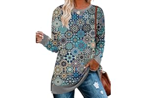 KISSMODA Womens Long Sleeve Tops Casual Crew Neck Longline Sweatshirts Dressy Tunic Shirts Fall Winter Trendy T Shirts with Side Slits