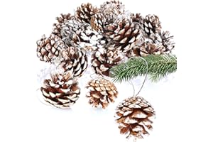 COM-FOUR® 25x wisiorki w ksztalcie szyszek z bialymi koncówkami - szyszki jako dekoracja swiateczna - dekoracja w ksztalcie szyszki do zawieszenia - zestaw do rekodziela (30 szyszek - biale koncówki)