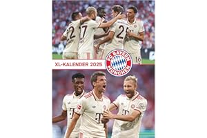 N NEUMANNVERLAGE Calendrier poster FC Bayern Munich 2025, 48 x 64 cm, calendrier de football avec motifs des stars, calendrier pour fans avec points forts de football, reliure à spirale et calendrier