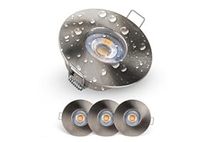 EMOS Exclusive Spot LED Encastrable exterieur, étanche IP44, 5 Watt, 370 Lumen | LED spot Salle de Bain, locaux humides, blanc chaud 3000K | Lot de 3 Spot encastrable extra plat rond, argenté
