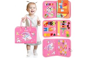 URMYWO Busy Board per Bambini,Giochi Montessori 1 2 3 4 Anni, Educativi Tabellone Attività,Pannello Sensoriale Unicorno Regalo,Rosa