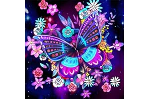 AIRDEA 5D Butterfly Diamond Painting Kits for Adults Kids, DIY Flowers Diamond Painting kits, Round Full Drill Butterfly Diamond Art Kits Animal Gem Art Painting Picture Home Wall Decor 13.8x13.8 inch