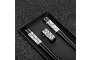 TIICOO Metalowe pałeczki wielokrotnego użytku, 2 pary pałeczek ze stali nierdzewnej z uchwytem, nadają się do mycia w zmywarce, lekkie pałeczki w stylu japońskim, zestaw upominkowy (czarne)