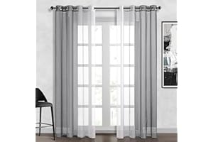 Topfinel Cortinas Salon 2 Piezas para Ventanas Visillos,Gradiente Cortina Cocina Modernas Translucidas.Cortinas de Lino Grises para Decoracion Dormitorio y Habitación Infantiles Niño 140x240cm