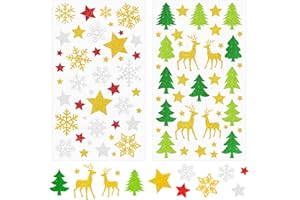 EPOKUS 336x Aufkleber Weihnachten, Glitzer Weihnachtsbaum Sticker, 8 Bogen Schneeflocken Gold Sterne Sticker, Selbstklebend Weihnachtselch Aufkleber für Karten Scrapbooking Geschenke Basteln Adventskalender