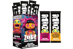 Zombie Fruit Bars, Raspberry & Mango (10 Bars, 2 Flavours), 100% Dried Fruit, Healthy Snacks for Adults, Kids, Low Calorie, Gluten Free, Vegan, Halal, Bulk, Real, No Added Sugar, Natural