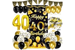 Ziwijity 40. Geburtstag Dekorationen Schwarz und Gold Backdrop Banner Luftballons, Nummer Folie 40 Luftballons, 40 Jahre alt Geburtstag Party Dekoration für Frauen männer (40. Schwarzgold)