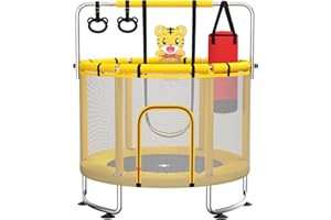 MaxBinTon Trampoline pour Enfants 140 cm intérieur/extérieur – Charge maximale 50 kg avec Filet de sécurité, Barre de Gymnastique réglable et Panier de Basket, Cadeau pour garçons et Filles