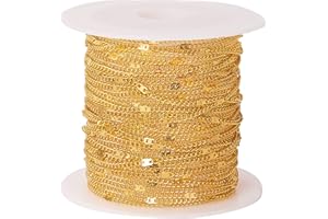 Airssory 16.4 Ft(5 Meters) 1.5x1mm Soldered Golden Plated Iron Curb Link Chains with Spool for Jewellery Making DIY Findings