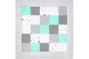 GLOCAL BERLIN Amilian Baby Krabbeldecke Patchworkdecke als Geschenk Spieldecke Laufgittereinlage Decke Kuscheldecke Spielmatte Kinder Matte Baumwolle Erstausstattung Patchwork Krabbelmatte M058 (125x125cm)