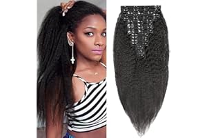 EINBEAUTY Kinky Straight Extensiones de Clip de Pelo Natural.16 piezas 240g.Extensiones de cabello humano invisibles Clip in.Negro natural Clip ins para mujeres negras.10+12 Inch.36 Clips.
