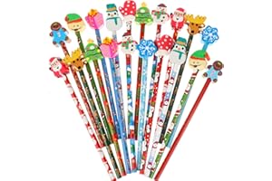 Qpout 20pcs Lápices de Navidad Surtido con Eraser Topper con árbol de Navidad de Santa para regalo de incentivo Juego de lápices festivos para niños Niños Niños y niñas Bolsa de fiesta Fillers