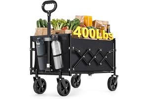 SONGMICS hopfällbar handkärra, trädgårdsvagn, kompakt, med handtag, med 4 förstärkta hjul, inklusive 2 universella hjul, lastkapacitet upp till 150 kg, utomhus, bläcksvart GFW909B01