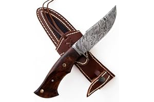 BIGCAT ROAR Couteau de chasse Acier de Damas fait main - Couteau de chasse à lame fixe avec étui et manche en bois de noyer - 25.4 cm EDC Skinning Knife - Jaguar Hunter