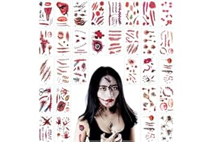 Tuofang 30 Hojas Tatuajes Temporales de Cicatriz Sangrienta de Halloween, Halloween Cicatrices Heridas Tatuajes, Decoración de Cosplay de Zombis y Pegatinas para el Partido de Halloween Prop (A)