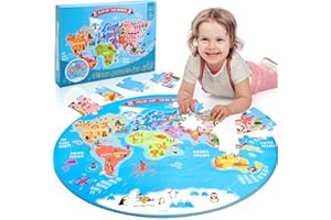 Funblitz Puzzle Mapa Mundi Infantil, Puzzle Bluey 3-8 Años Juguetes Niños Niña 3-8 Años Rompecabezas Niños Regalo Niño Niña 3-8 Años Atlas del Mundo para Niños Juegos Educativo Infantiles