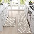 DEXI Kitchen Rugs Set 2 Piece, Non-Slip Waterproof Anti Fatigue Mat, Standing Comfort Floor Mats, Easy Clean Runner Rug, 17" x 29"+17" x 59", White Beige