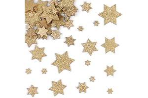 NEEROW 50 Stück Holzsterne Streudeko Glitzer Sterne, 4 Größen Holz Basteln Konfetti, Sterne Tischdeko Weihnachten für Hochzeit, Geburtstag Party, Jubiläum Tisch Deko (Gold 6 Eckig)