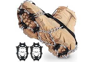 CPKONUUIP Grödel Steigeisen für Bergschuhe mit 18 Zähne, Spikes für Schuhe Winter, Anti-Rutsch Spikes, Edelstahl Zähne für Mann Frau Erwachsene Kinder Outdoor-Sport, Wanderungen, Spazieren im Winter