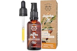 ‎BIONOBLE Bionoble Jojobaöl Bio 50ml - 100% Rein, Natürlich und Kaltgepresst - Gesicht, Körper, Haare, Bart, Nägel - Vegan und Cruelty Free - Jojoba Oil - Glasflasche + Pipette + Pumpe