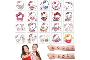 Sidesea Kids Tattoos - 20PCS Hello Kitty Temporary Tattoos for Party Bag Fillers, Waterproof for Girls/Boys Birthday Party Supplies Favors, Anime Cartoon Designs