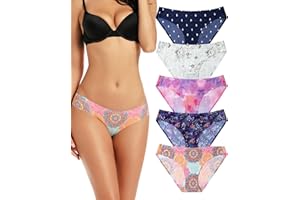 VOENXE Damska bielizna bikini, bezszwowe oddychające majtki damskie, wygodne niewidoczne majtki, wielopak bez VPL, rozciągliwe majtki dla kobiet, 5-pak