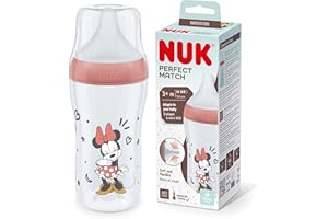 NUK Perfect Match Babyflasche | Ab 3 Monate | Passt sich dem Baby an | Temperature Control | Anti-Colic | 260 ml | BPA-frei | Silikontrinksauger, Medium | Disneys Micky Maus [rot]